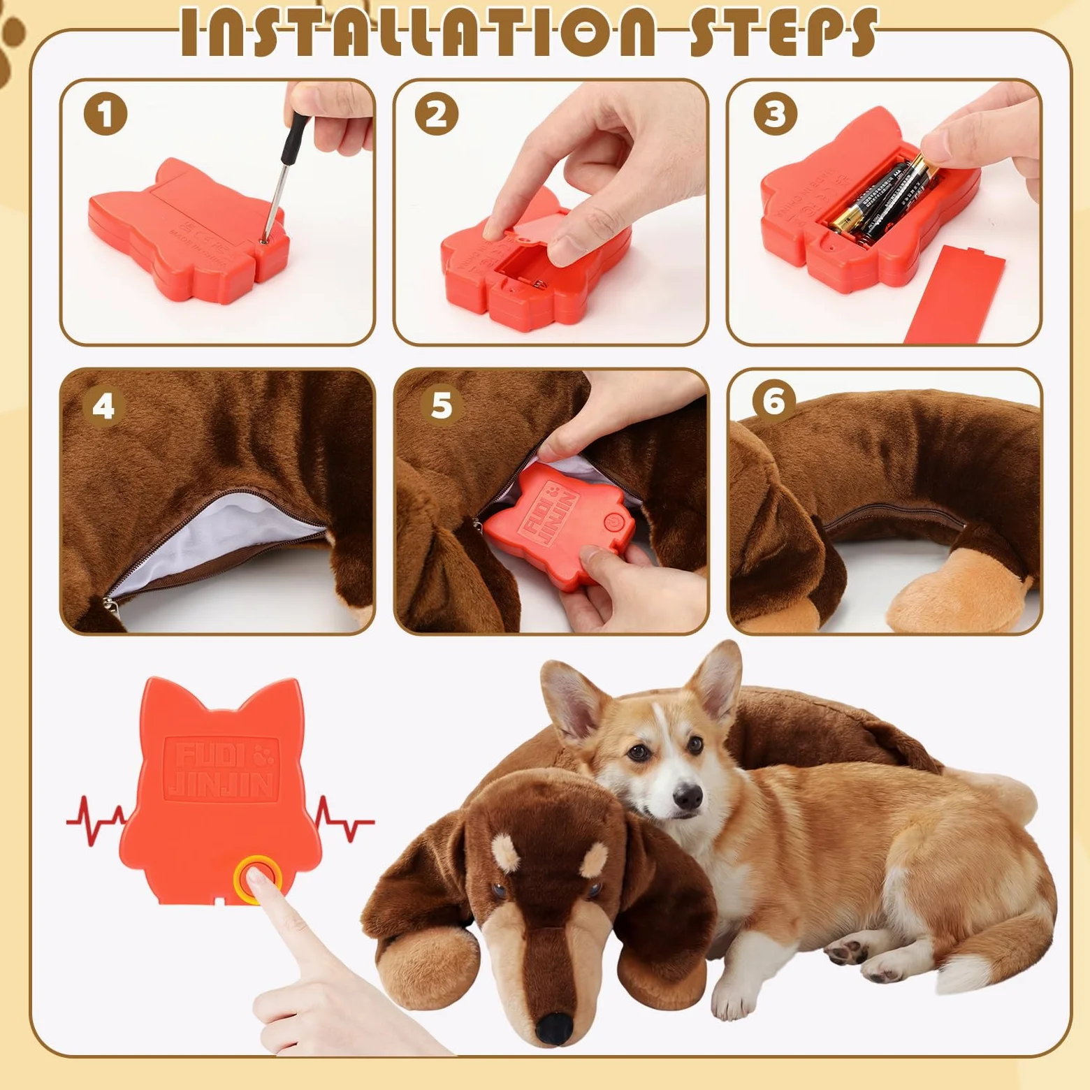 Soulchen Heartbeat Jouet en peluche pour soulager l'anxiété et soulager l'anxiété – Jouet confortable pour chiots – Aide au sommeil pour dressage de cage et de chenil – Compagnon douillet qui aide à
