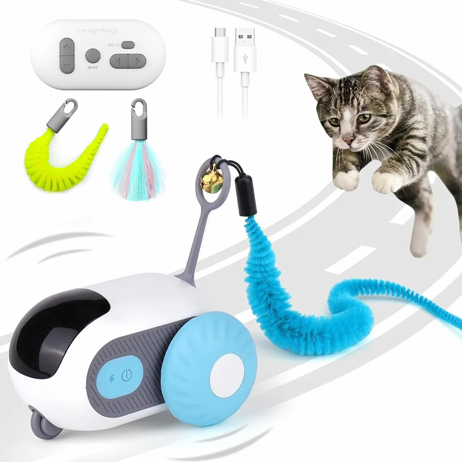 Jouet Interactif Chat Motorisé avec Télécommande Balle Intelligente 2 Modes Rechargeable USB