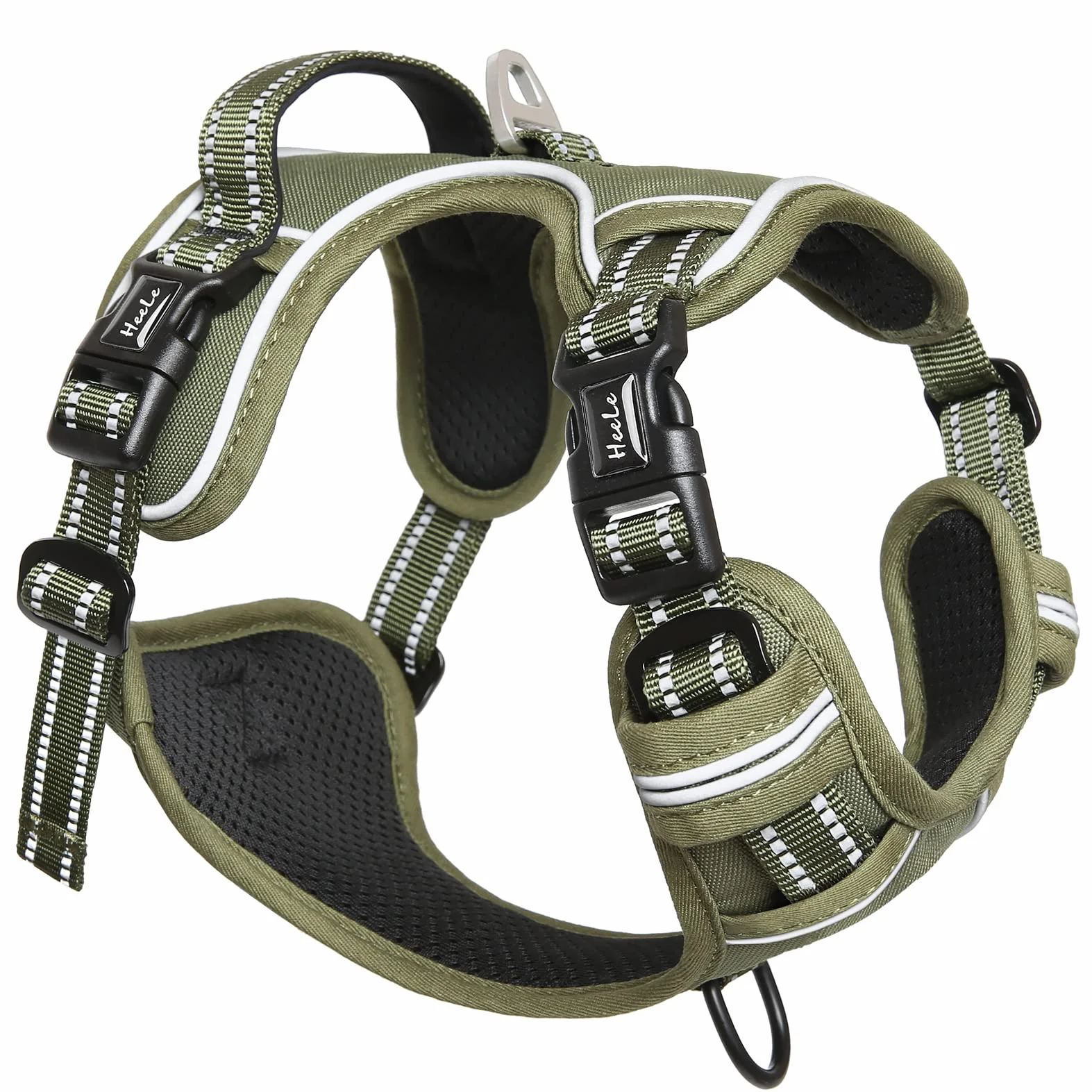 Harnais Chien Anti Traction Réfléchissant pour Moyen Grand Chien avec Poignée Rembourrée, Vert, M