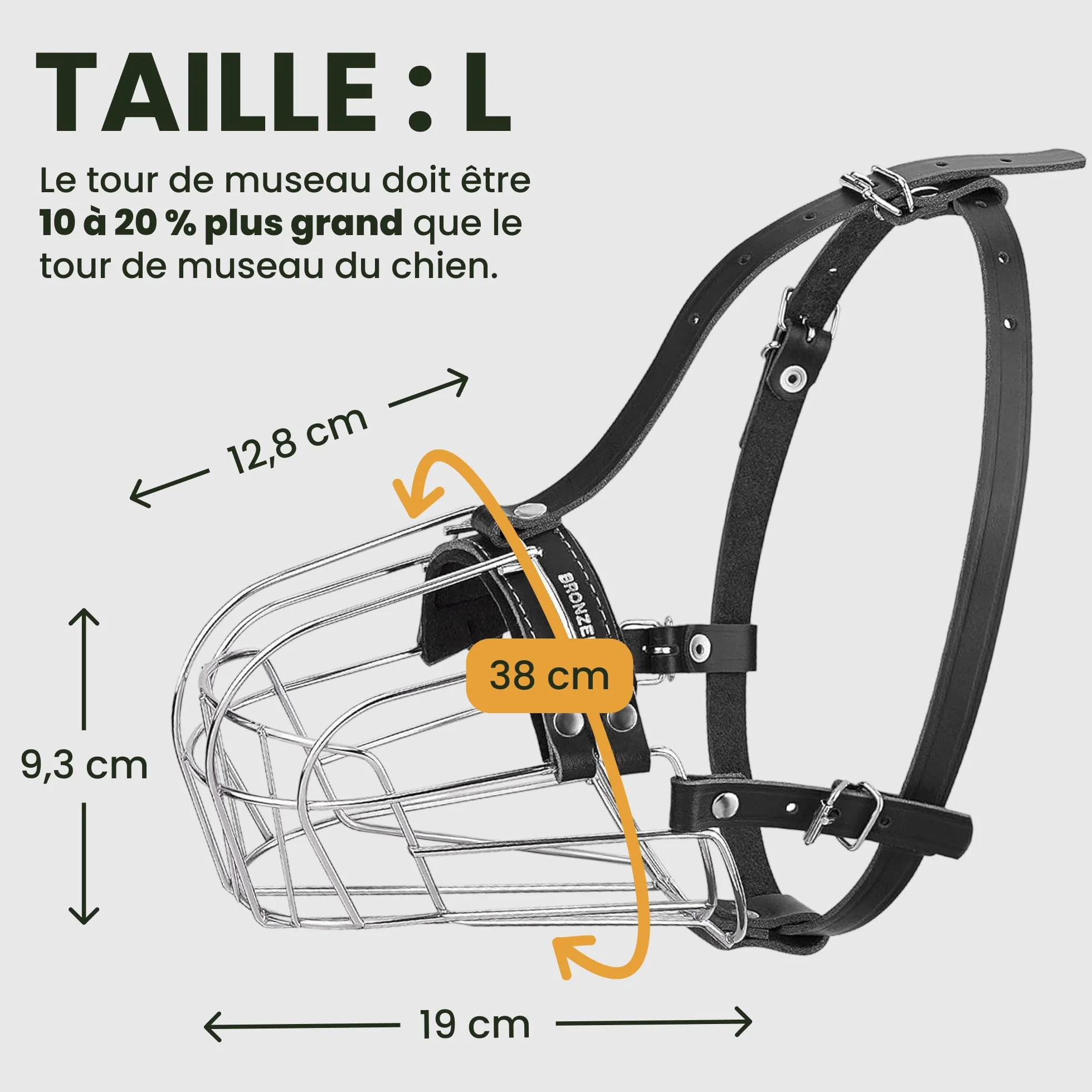 BRONZEDOG Muselière pour Chien en Fil de Fer - Berger Allemand pour Chiens de Taille Moyenne et Grande - Panier en métal Durable pour Mordre, mâcher et aboyer (L)