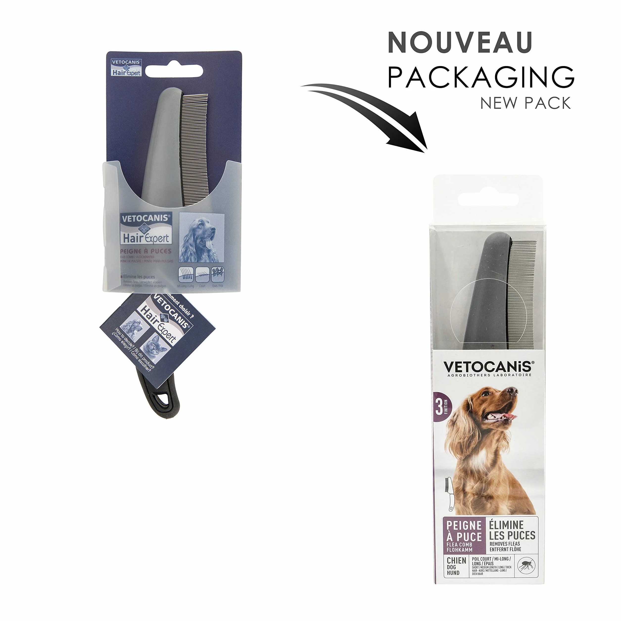 VETOCANIS Peigne Anti-Puces pour Chien, Peigne de Toilettage aux fines dents en Acier Inoxydable