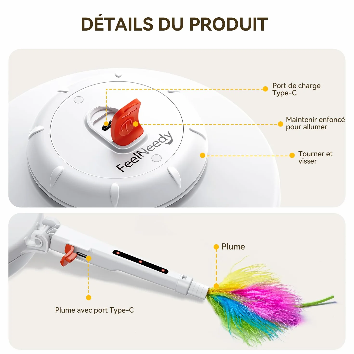 FEELNEEDY Jouet Chat Interactif Rechargeable avec Point Rouge LED et Plumes Mobiles Dissimulées