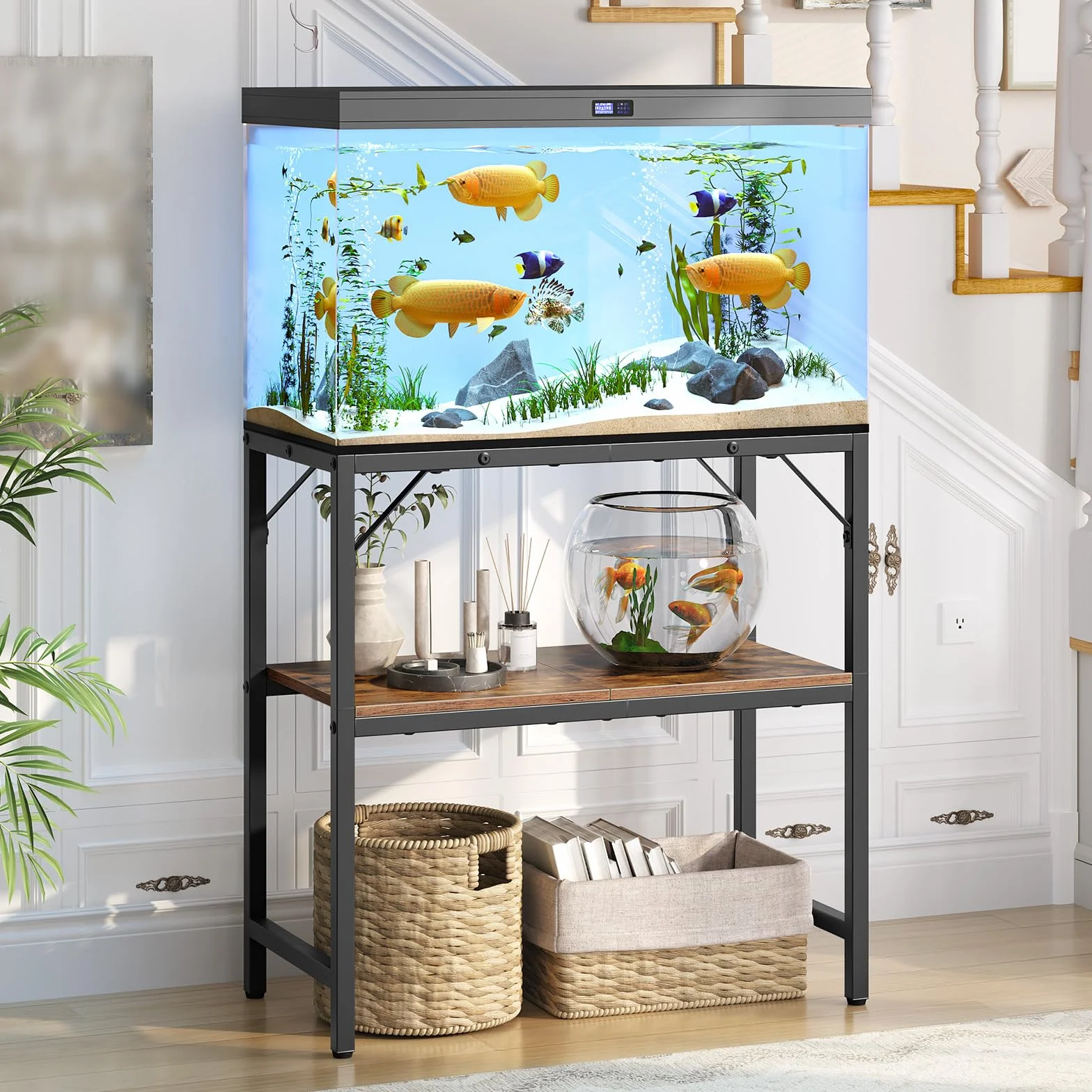 Meuble d'aquarium 20 L, Support 2 étages 204 kg 61x30x62 cm Marron