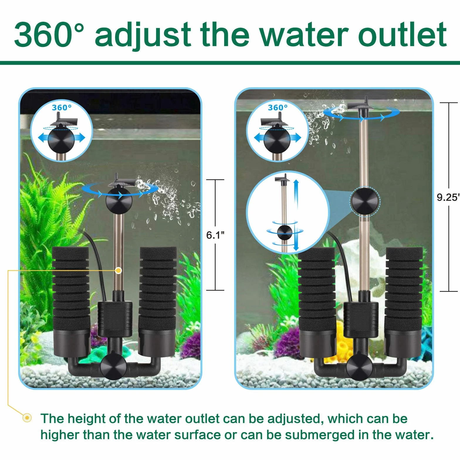 AQQA Filtre éponge d'aquarium 3/5W Double électrique Silencieux pour filtrage Biologique et mécanique