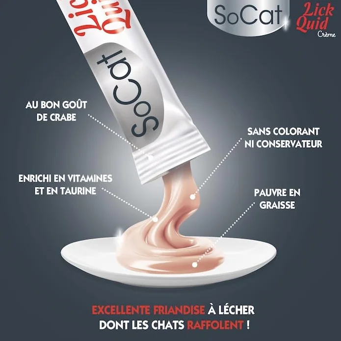 Riga - Socat Lick Quid - Friandises pour Chat - Snack Humide Au Crabe - Crème A Lécher - Vitamines Et Taurine - sans Colorant Ni Conservateur - Faible en Graisses - Récompense Idéale - 4 x 14g