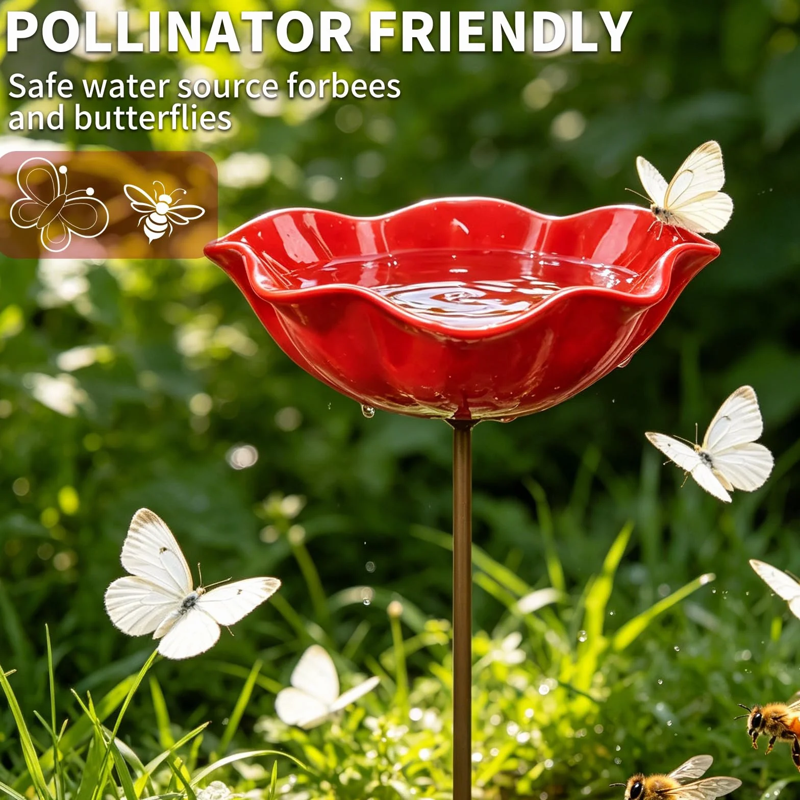 Abreuvoir pour oiseaux en métal en forme de fleur, lot de 3 pour jardin extérieur