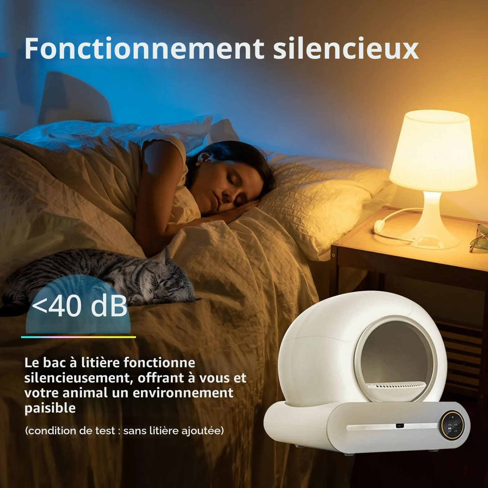 Litière pour chat autonettoyante avec protection de sécurité pour chats et chats domestiques, taille XXL, isolation des odeurs et contrôle des applications avec tapis