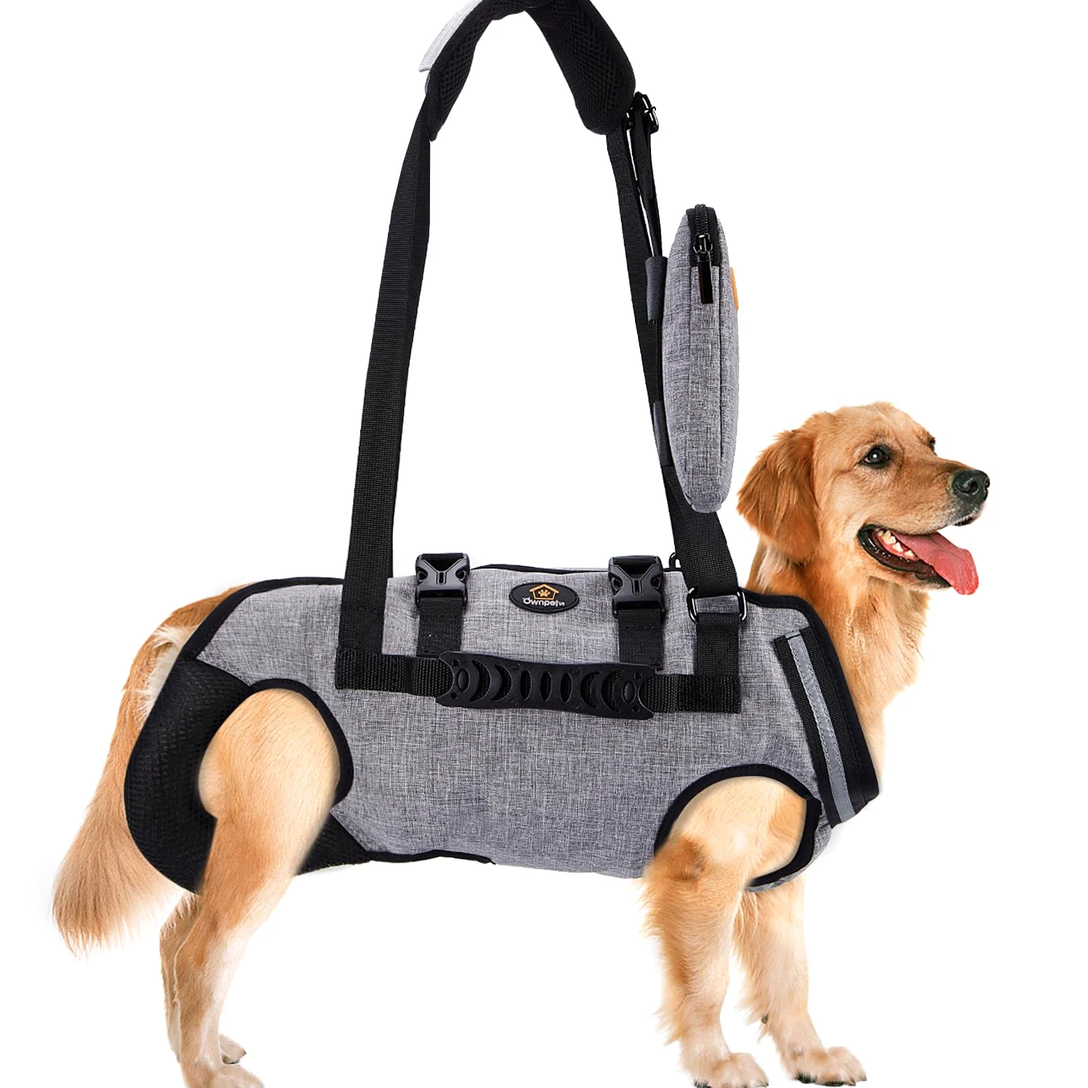 Ownpets Harnais de levage pour chiens de grande taille, harnais d'aide pour chien, doux, imperméable, réglable, réfléchissant, respirant, gris, XXXL