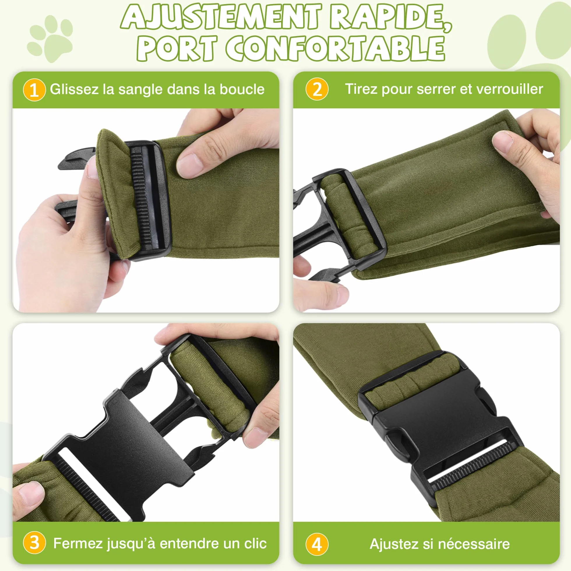 ALLSOPETS Sac de Transport Chien Chat, Sac Bandoulière Respirant pour Petit Chien avec Crochet de Sécurité, Vert Olive