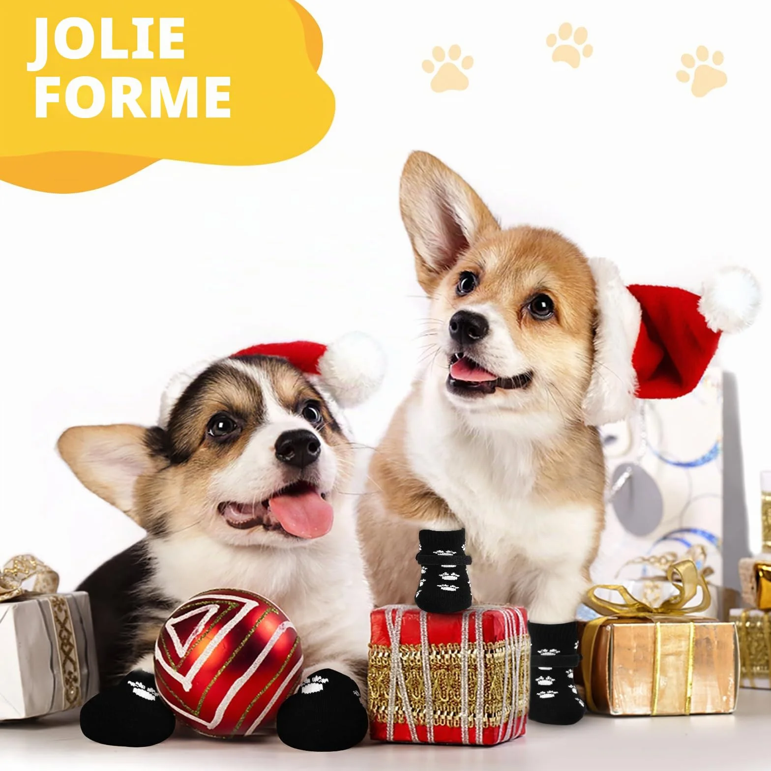 AUAUY Chaussettes Anti-Dérapantes Chien Chat Protège Pattes Sols Intérieurs Bandes Fixation Réglables Petits Moyens Chiens Chats S