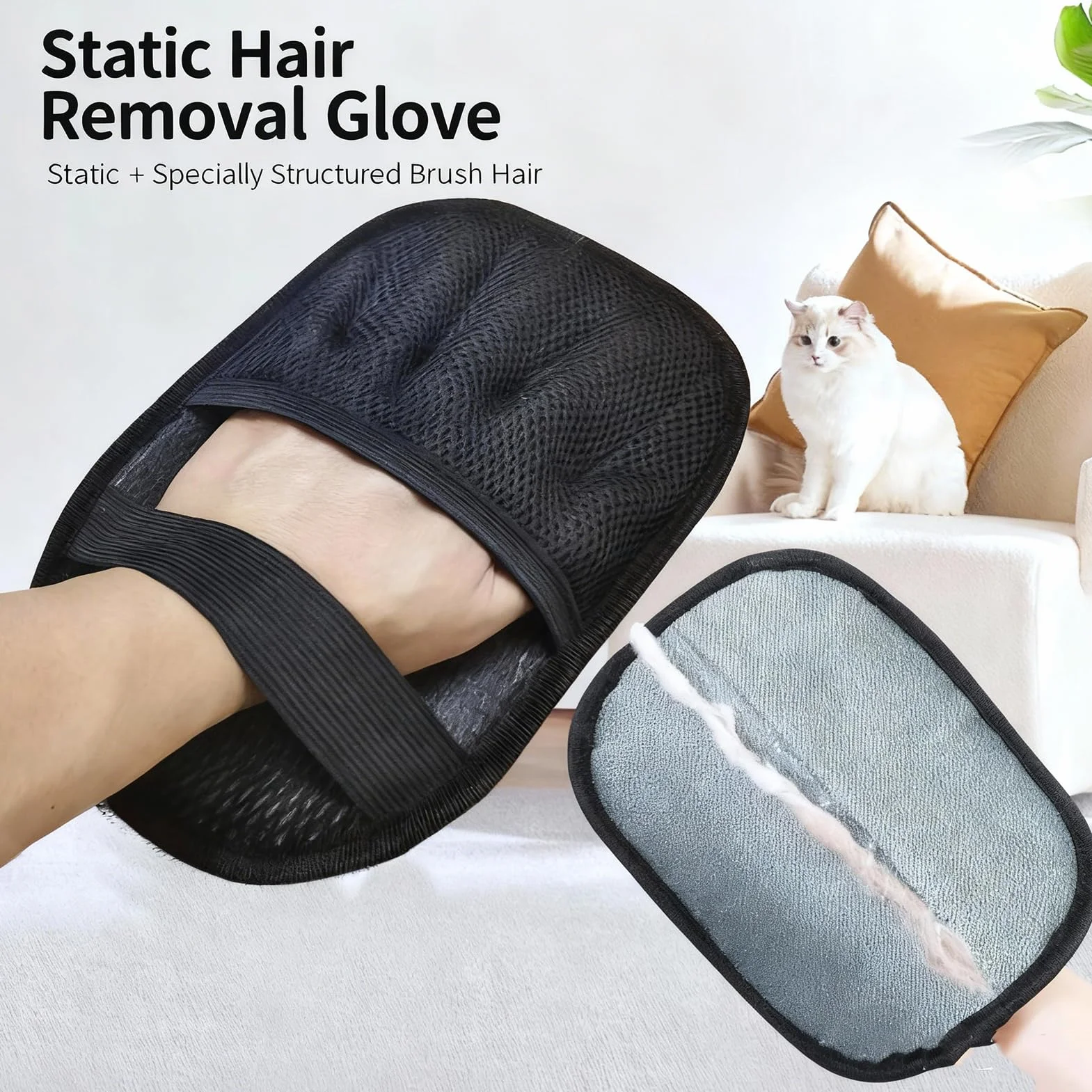 Gant Anti Poils Animaux Double Face Réutilisable pour Chien Chat Meubles Vêtements Canapé Auto