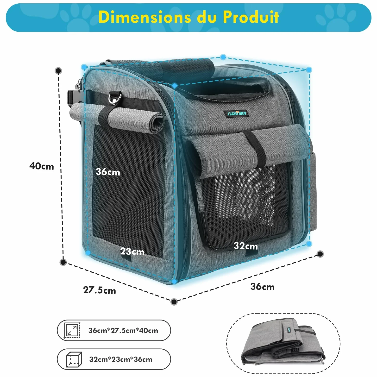 Panier Vélo Avant pour Chiens Chats 10KG avec L Support Φ8cm Pliable 4 en 1 Sac à Dos Bandoulière Siège Auto