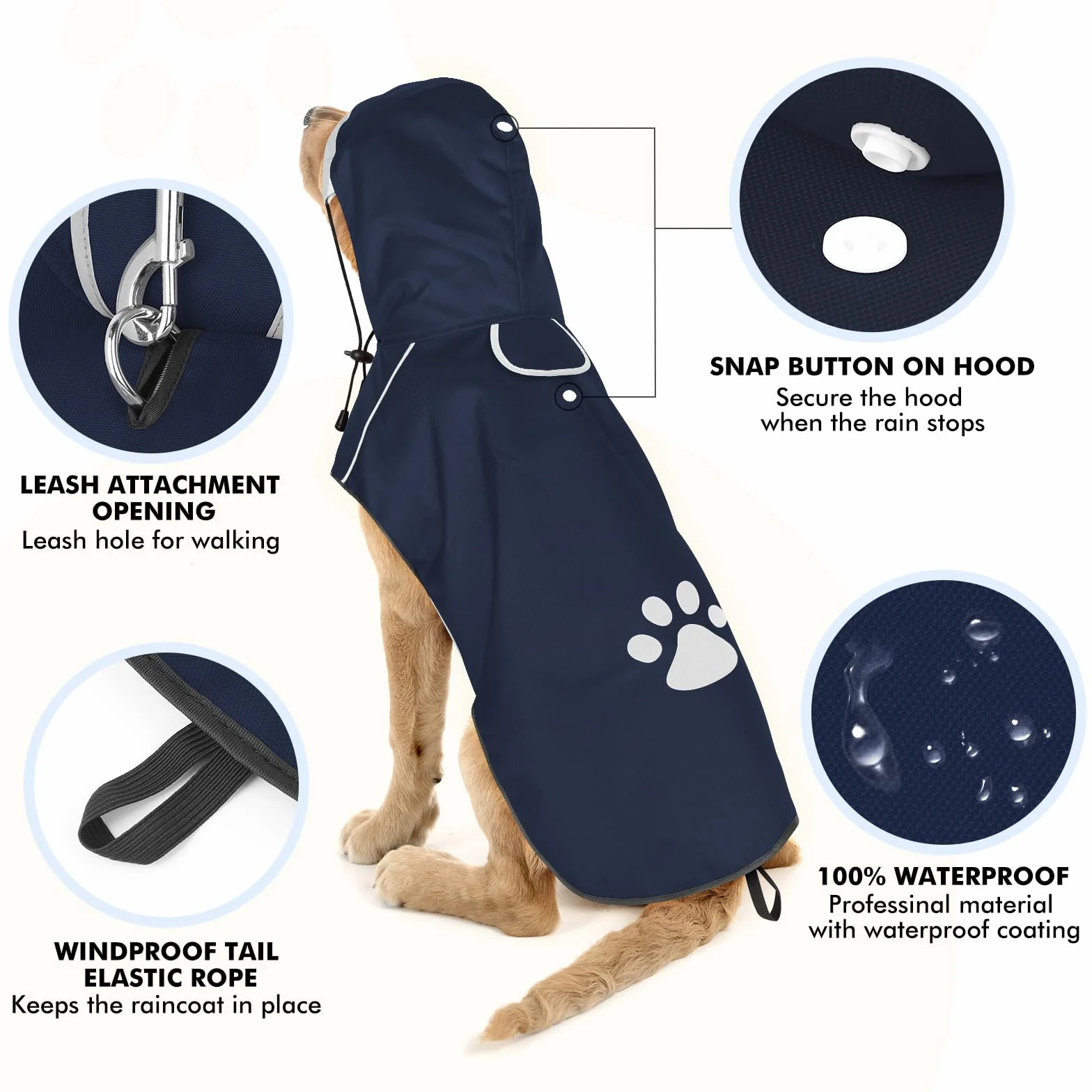 Manteau de Pluie pour Chiens de Grande Taille - Vêtement Imperméable avec Capuche Réfléchissante et Fermeture Velcro Réglable - Ultra Léger pour les Promenades