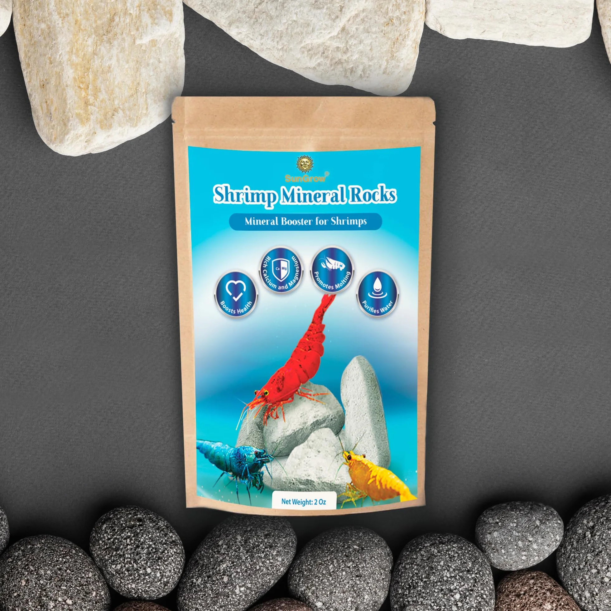 SunGrow Shrimp Rocks magnésium calcium couleur écrevisses escargots crevettes