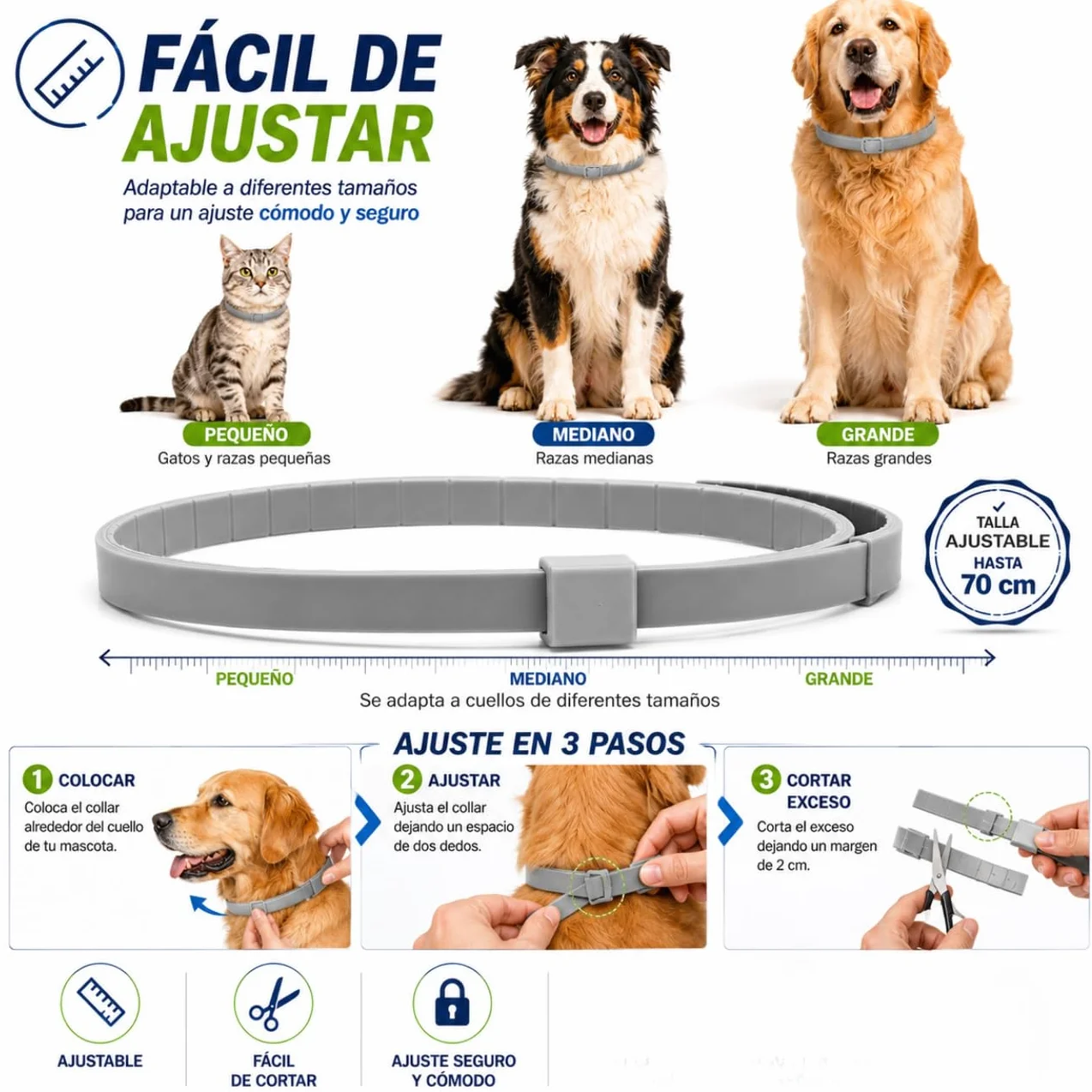 Collier Antiparasitaire Chien 70 cm 1 Unité 8 Mois Protection Puces Tiques Moustiques Acariens Poux