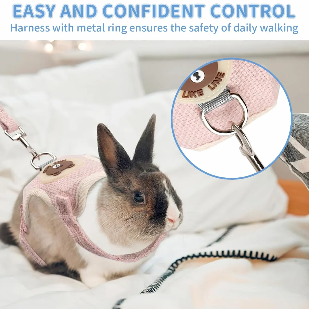 Harnais réglable pour Lapin avec Laisse - Set de 2 - Bleu et Rose - Accessoires Souples pour Chats et Petits Chiens