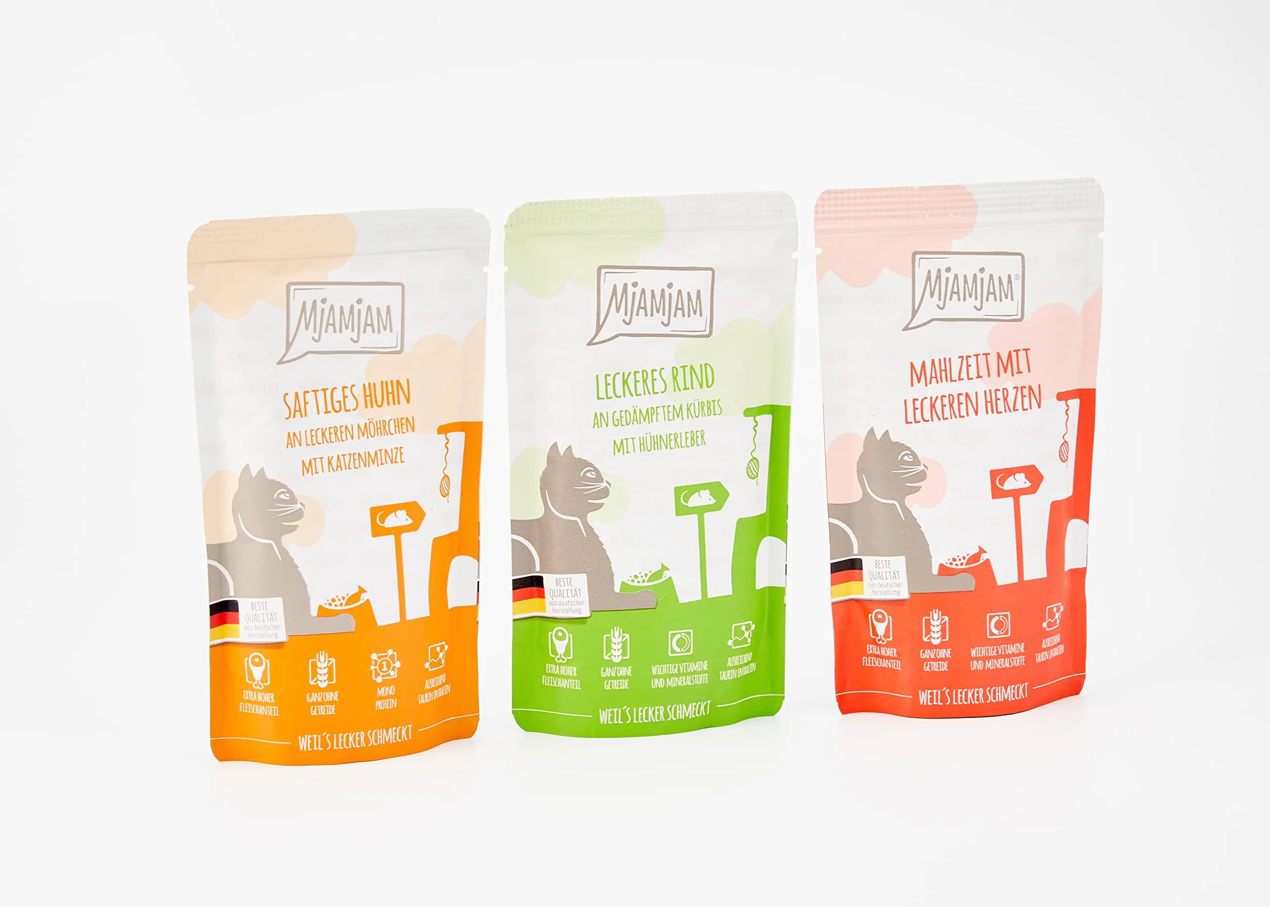 MjAMjAM nourriture humide pour chats emballage mixte poulet bœuf cœurs 12 x 125 g sans céréales